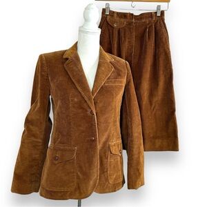 Vintage | The Villager Tan Corduroy 2 Piece Skirt Suit Blazer 1970s Union Made